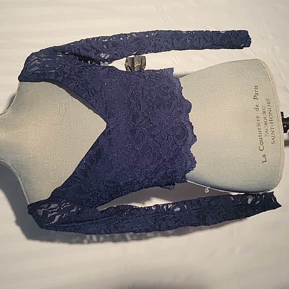 Jodi Kristopher Royal Blue Sequin Lace Long Sleeve Top, Size: 13 (junior) - Picture 1 of 10